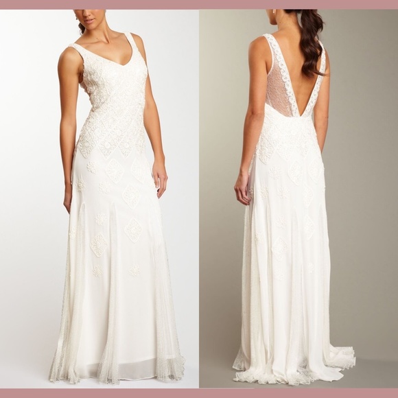 NEW $800 Sue Wong [ 8 ] Beaded Embroidered V-Back Wedding Gown Off-White